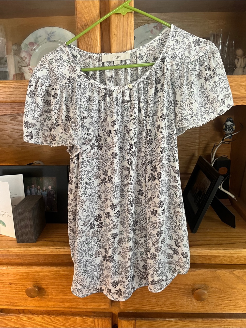 LOFT White Floral Tunic with Black Print